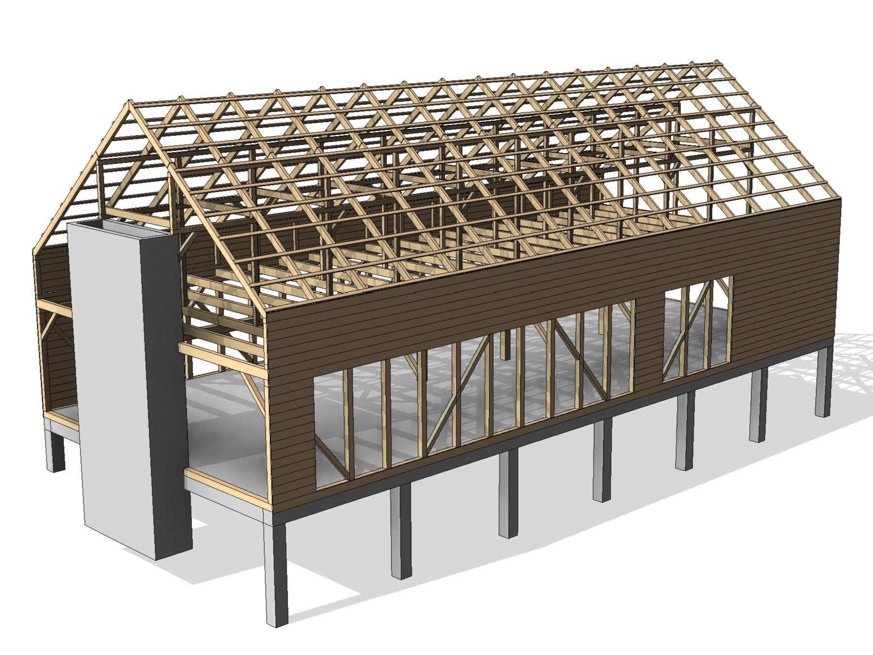 Modelación volumétrica 3D — propuesta de reconversión del galpón